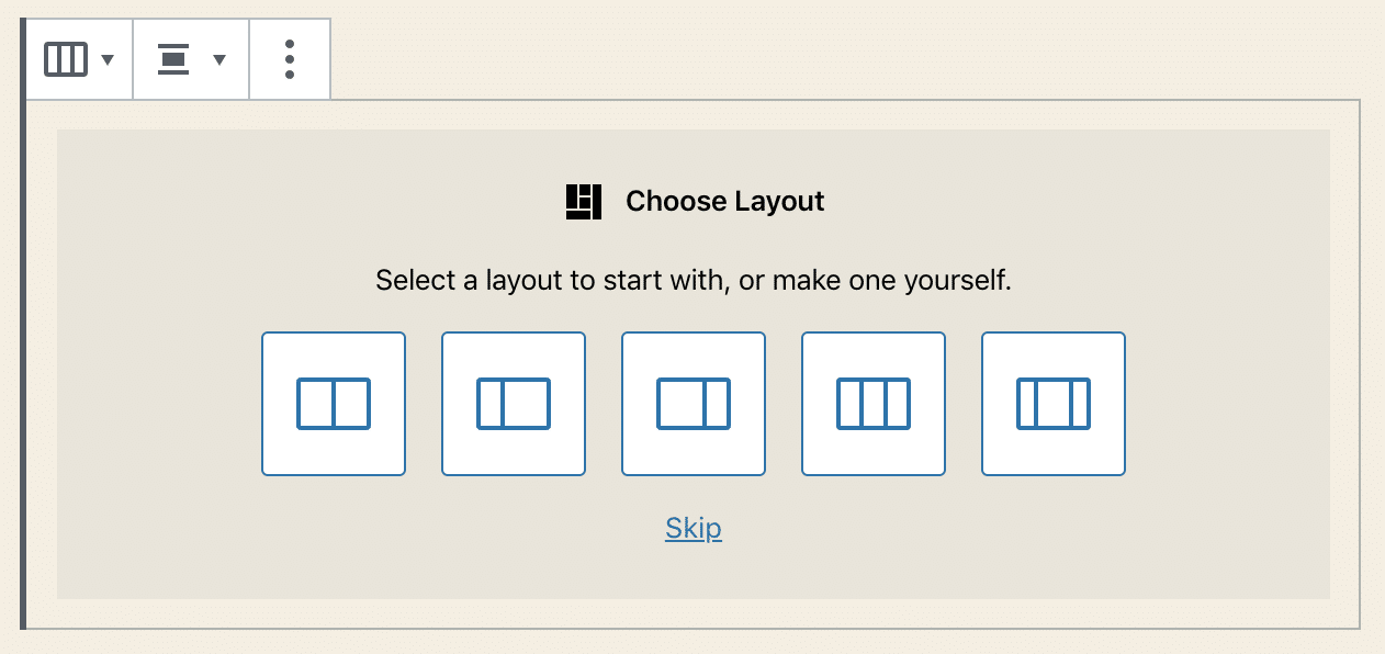 You can select from a predefined layout presets in columns block. Theme: Twenty Twenty